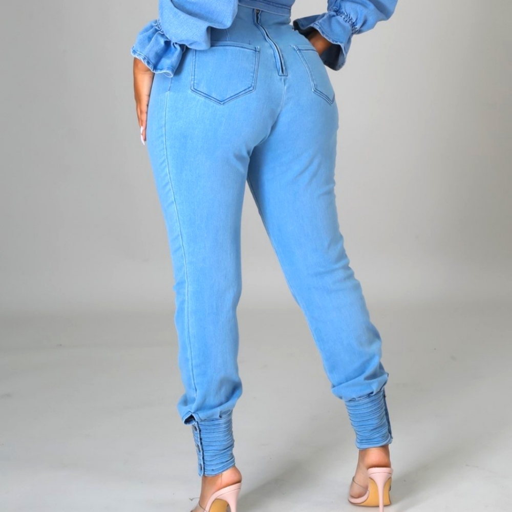 Denim Button Cuffed Pants - Picture 3 of 4